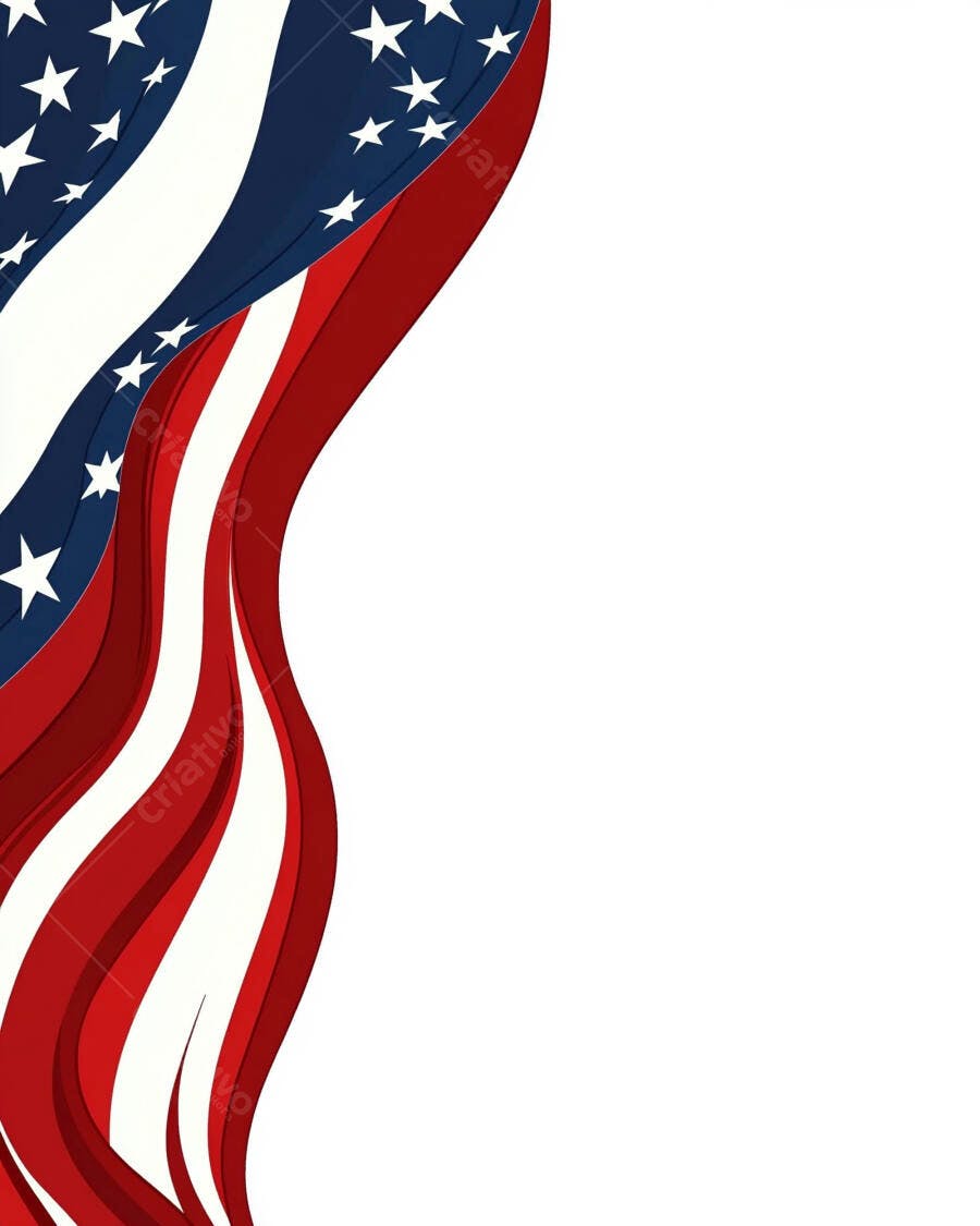 Bandeira Americana estilizada ondulando vermelha branca e azul com espaço para texto