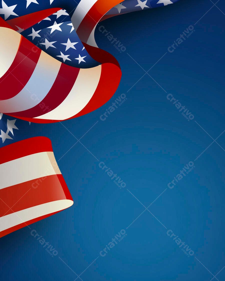 Bandeira dos EUA ondulando sobre fundo azul vibrante