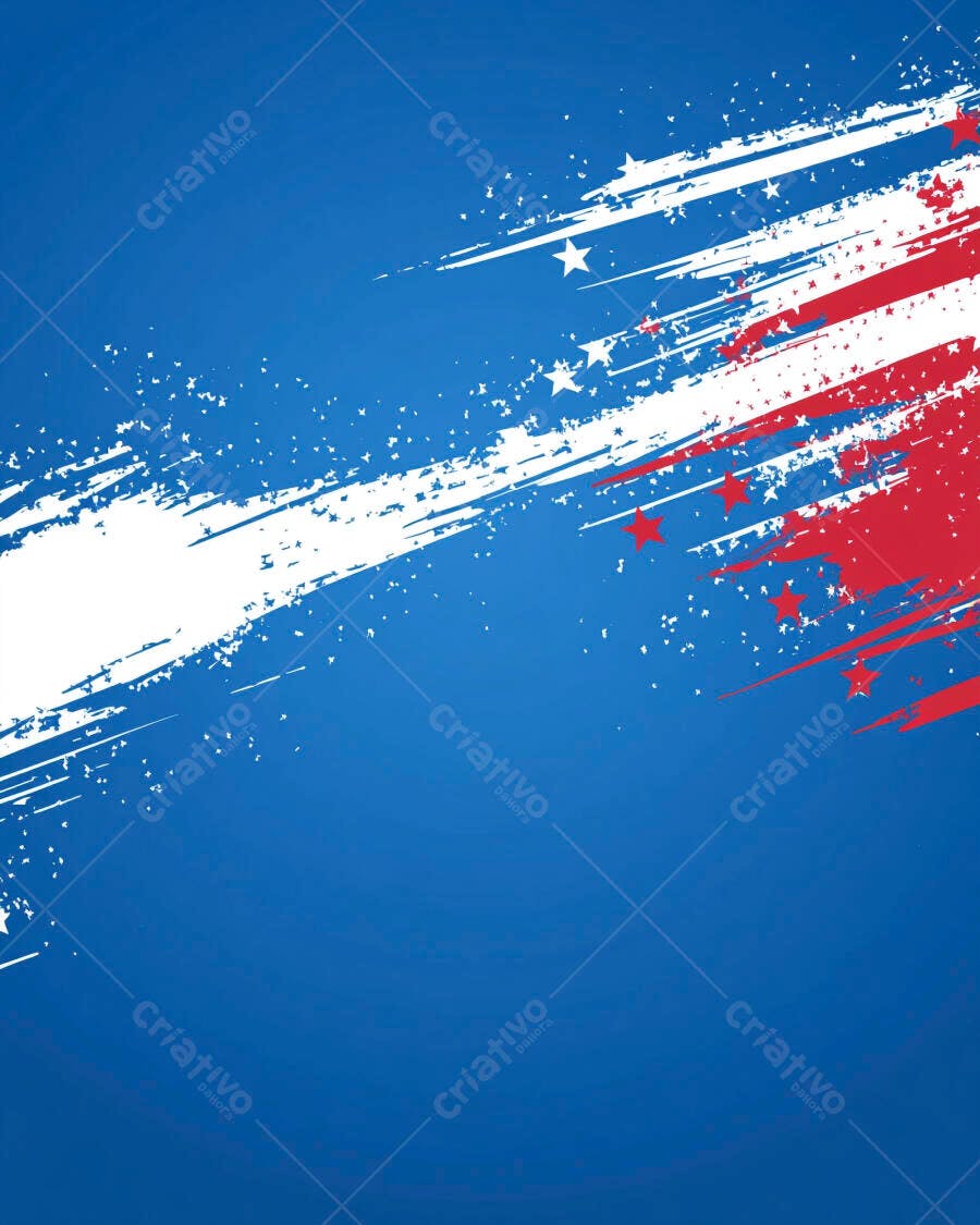 Fundo abstrato patriótico com pinceladas azul branco e vermelho e estrelas