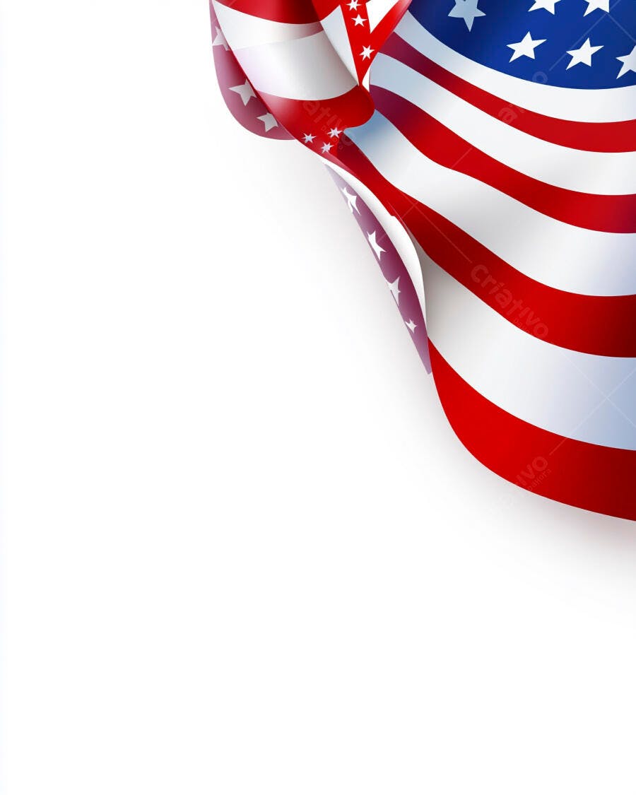 Bandeira Americana ondulando em fundo branco símbolo nacional dos EUA