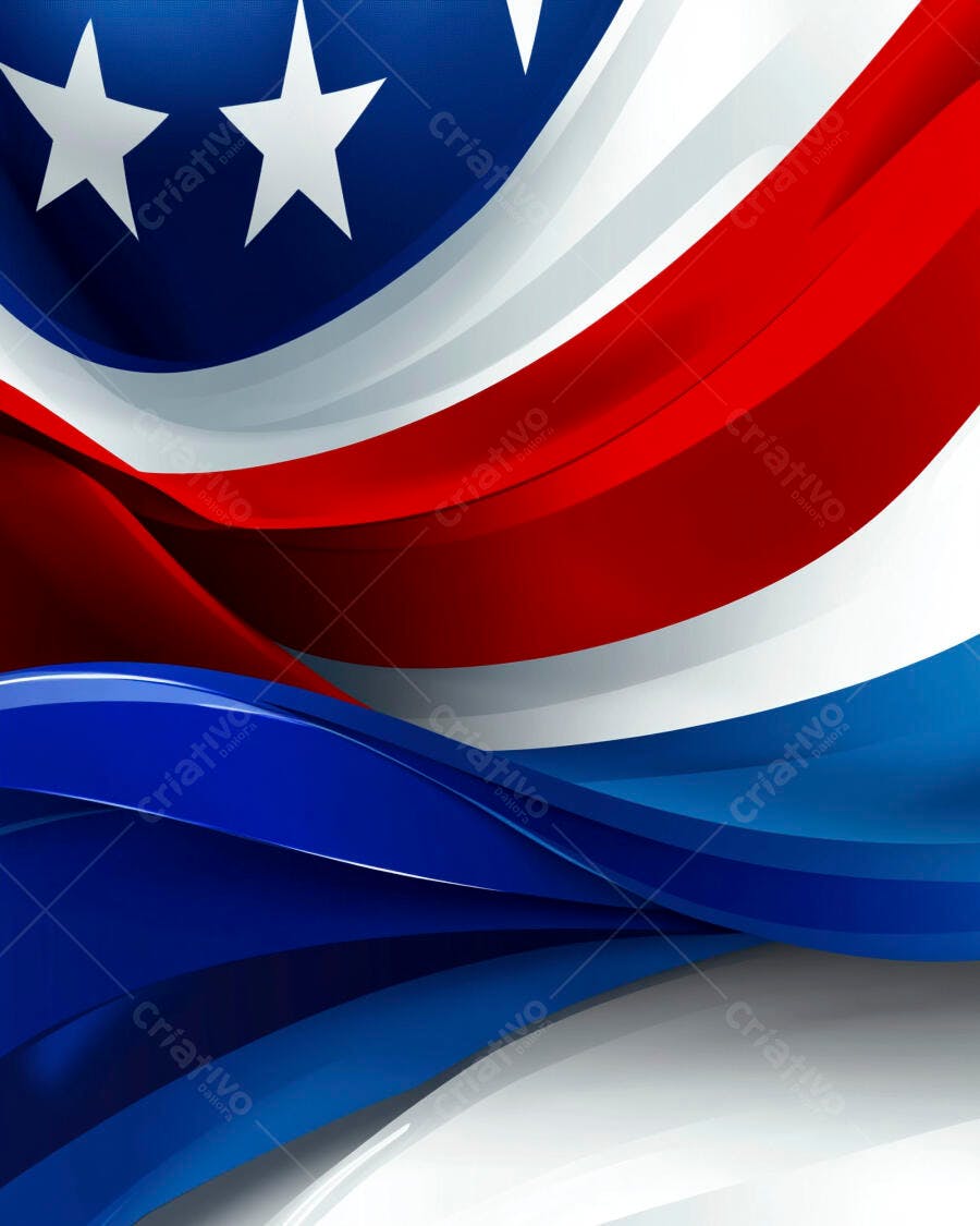 Bandeira americana abstrata com estrelas e ondas vermelhas azuis brancas