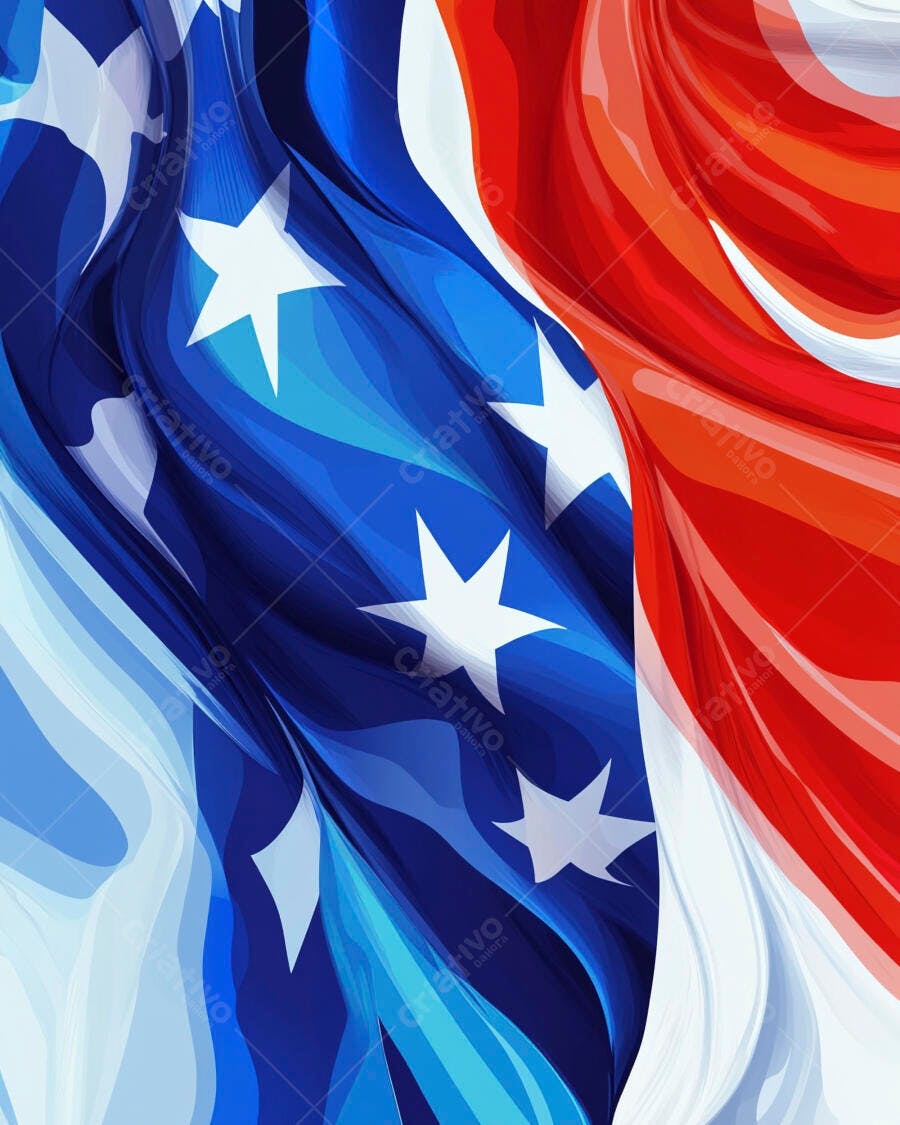 Bandeira americana estilizada em azul vermelho e branco com estrelas ondulantes