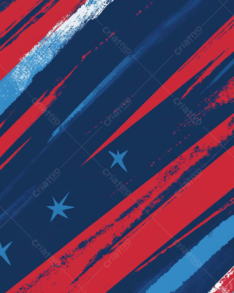 Fundo abstrato patriótico com estrelas e pinceladas vermelho azul e branco