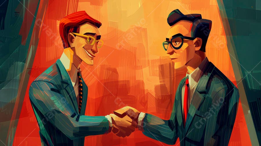 Homens de negócios apertando as mãos em ilustração de acordo corporativo