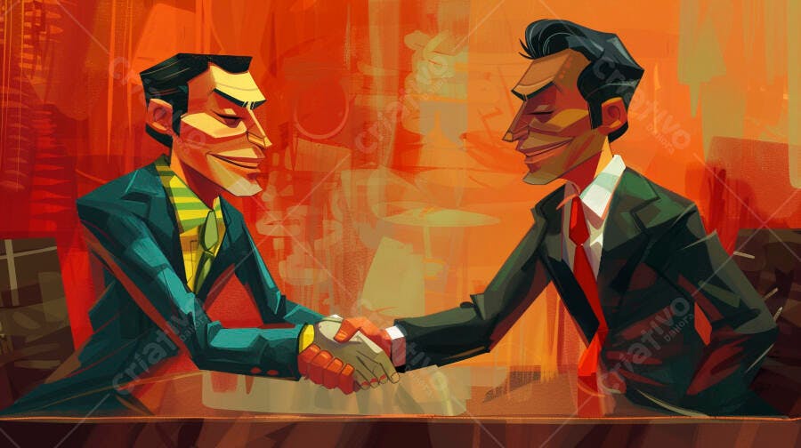 Homens de negócios apertando as mãos em ilustração vibrante de parceria