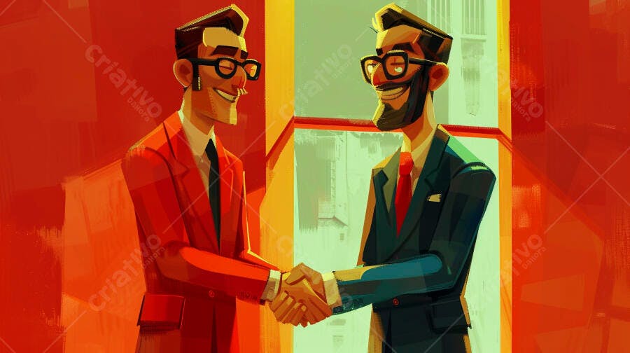 Dois homens de negócios apertando as mãos em ambiente corporativo moderno