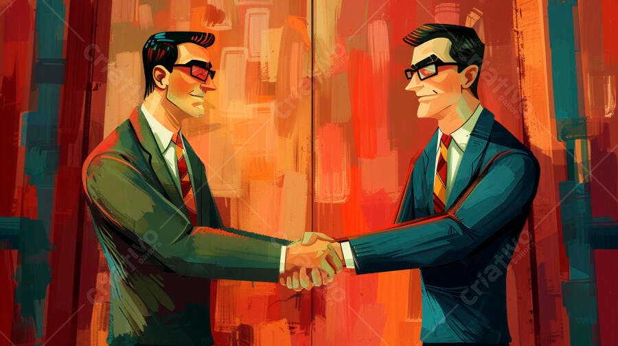 Dois homens de terno apertando as mãos em parceria de negócios fundo abstrato