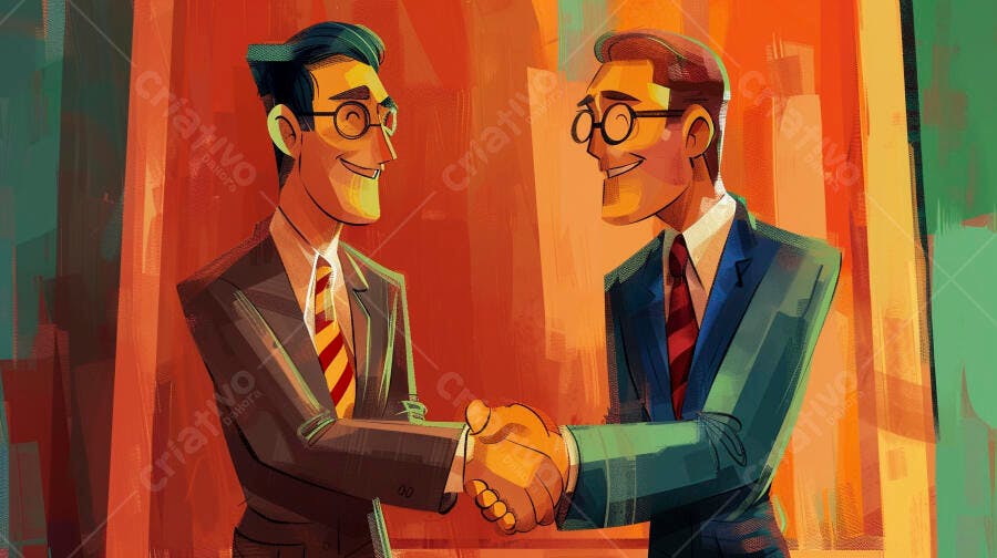 Profissionais de terno sorrindo apertando as mãos em ambiente corporativo