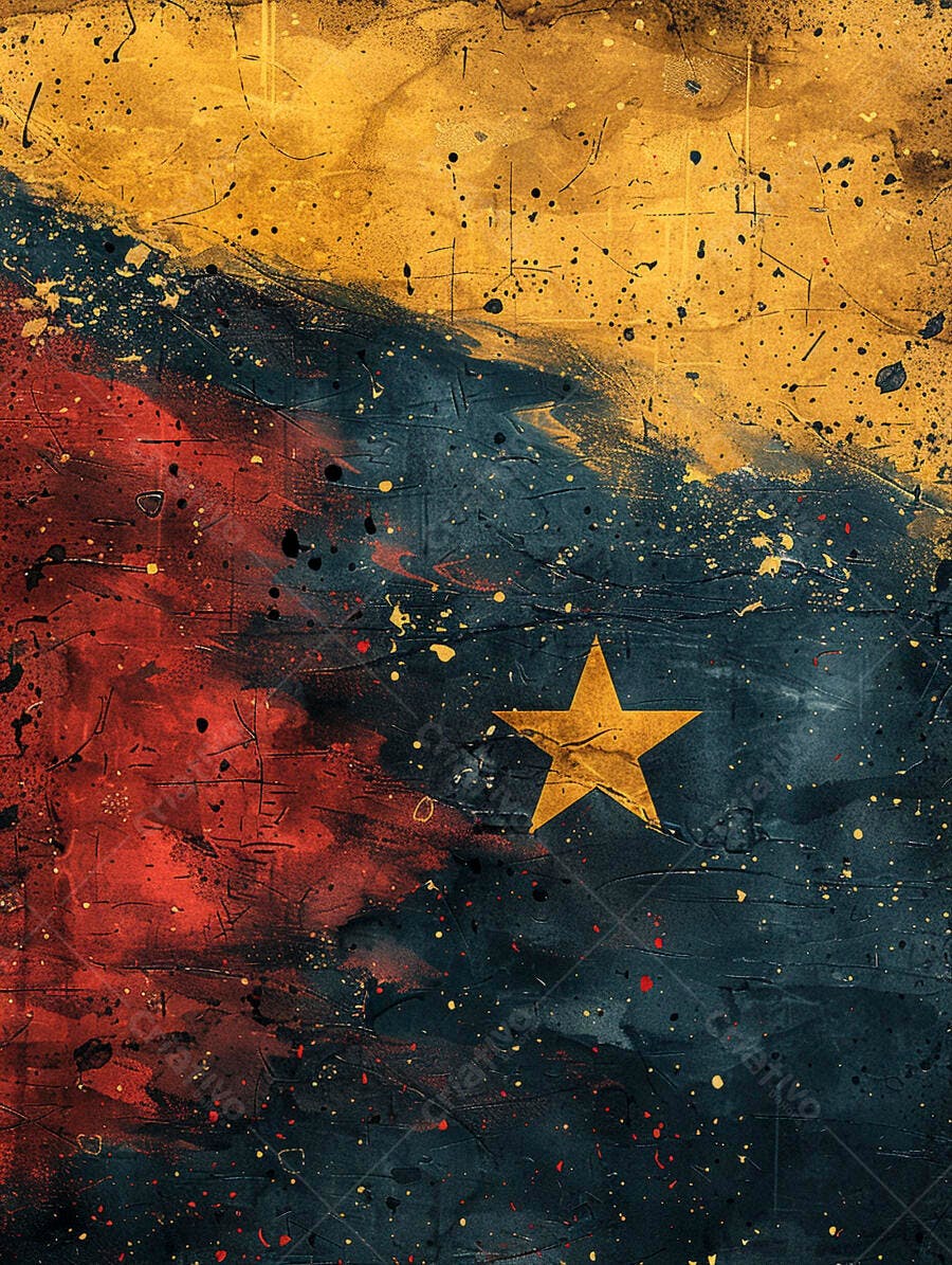 Bandeira abstrata amarela azul e vermelha com estrela dourada textura grunge