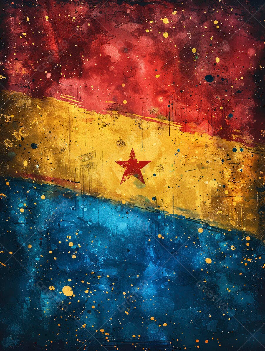 Bandeira abstrata aquarela com estrela vermelha cores vibrantes e textura grunge