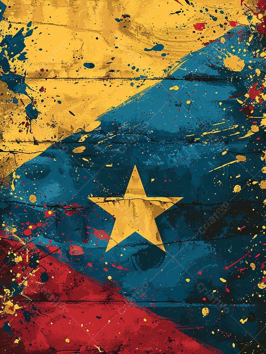 Bandeira venezuelana abstrata grunge com respingos de tinta em fundo de madeira