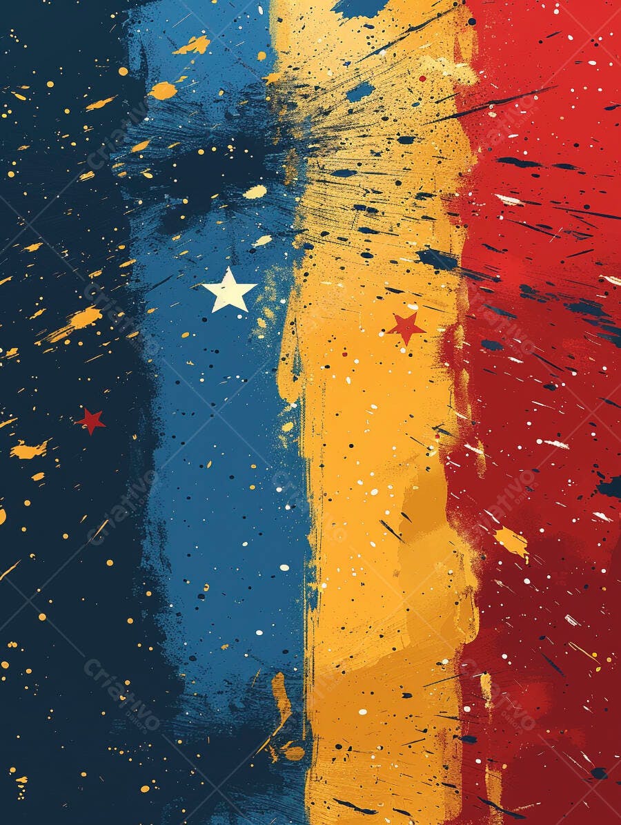 Paint splatters abstratos com listras azul amarelo vermelho e estrelas