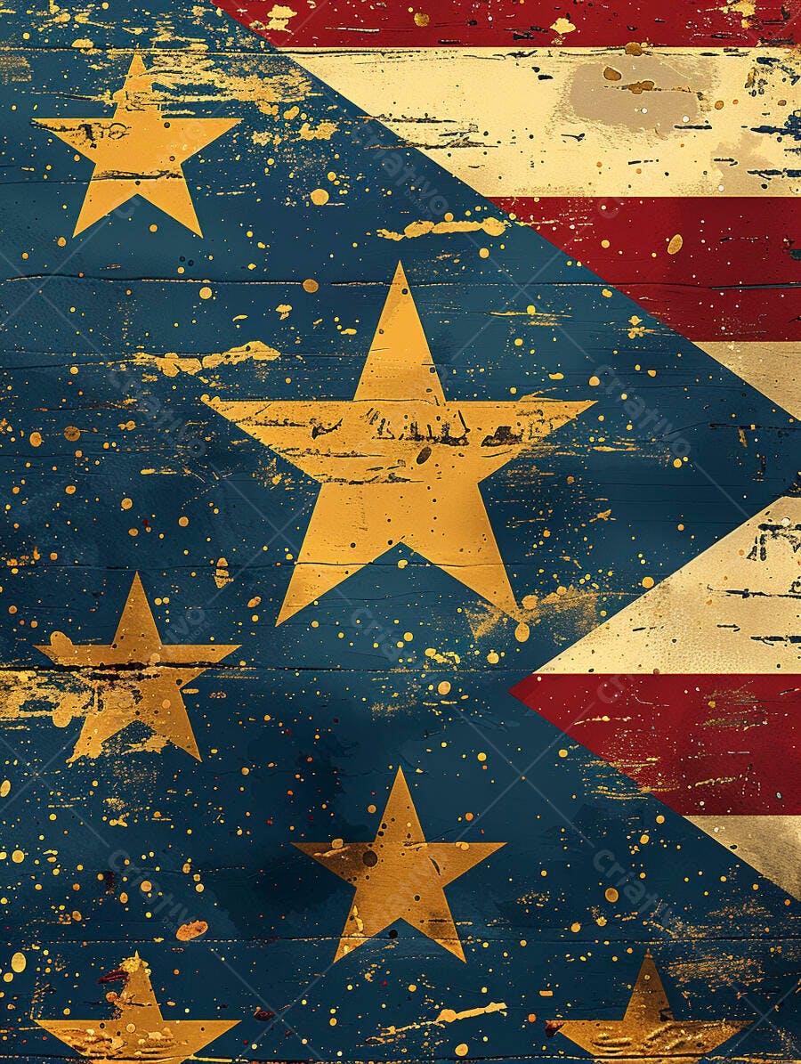 Bandeira de Porto Rico desgastada com estrelas douradas e listras vibrantes