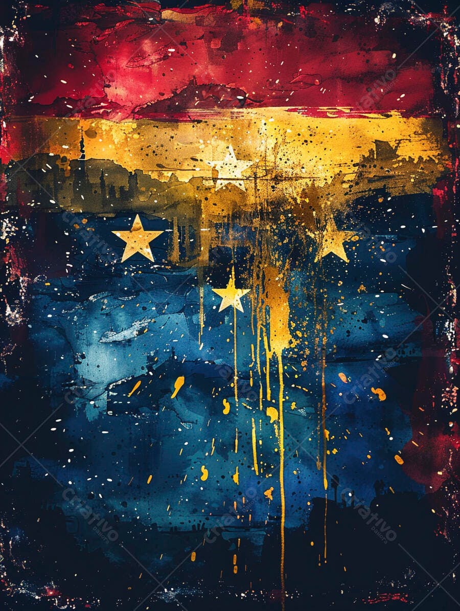 Bandeira da Venezuela arte abstrata com aquarela grunge e estrelas douradas