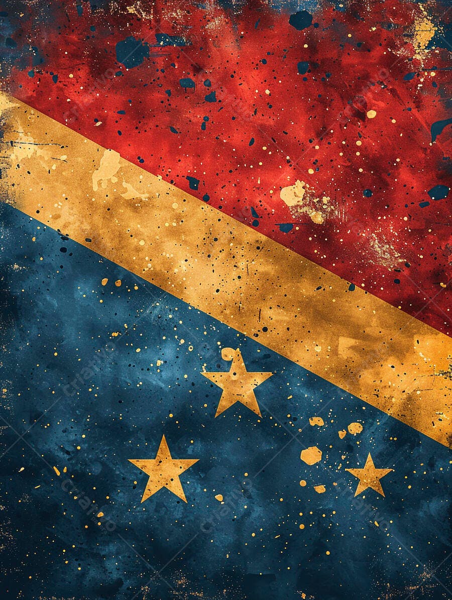 Bandeira americana grunge com estrelas douradas e textura desgastada