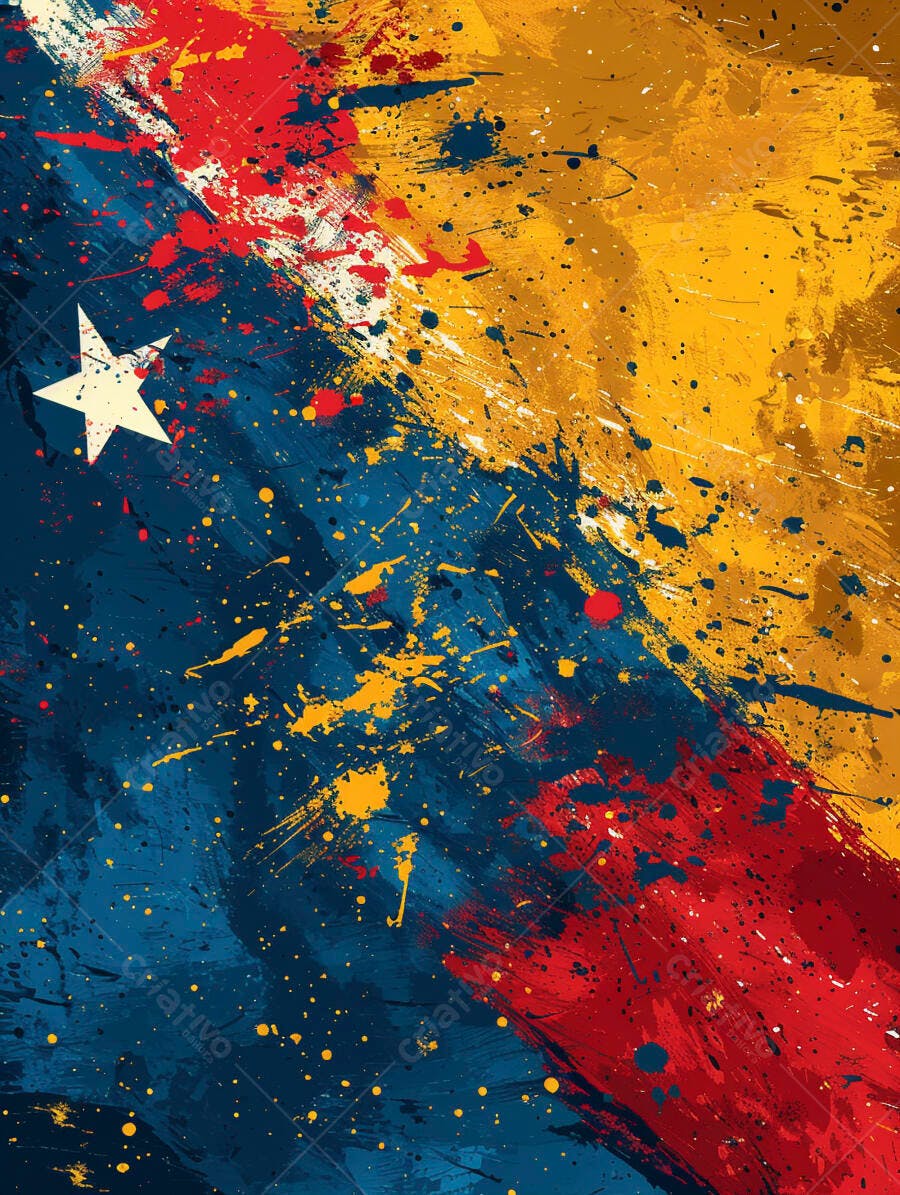 Bandeira Venezuela abstrata respingos de tinta cores vibrantes grunge arte digital