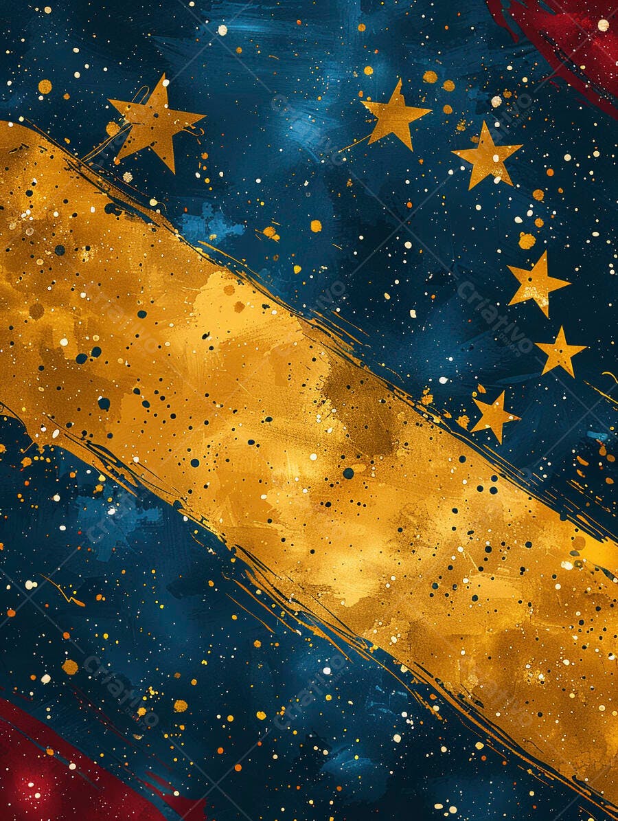Fundo abstrato azul dourado com estrelas textura grunge e pinceladas
