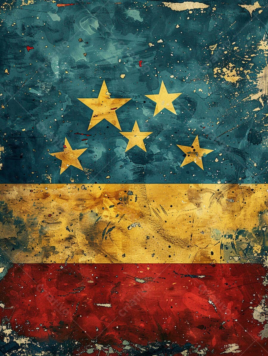 Bandeira abstrata texturizada com estrelas douradas azul amarelo e vermelho estilo grunge