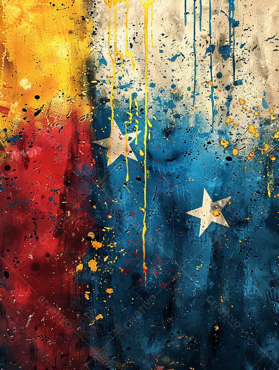 Bandeira abstrata cores amarela azul vermelha com estrelas estilo grunge