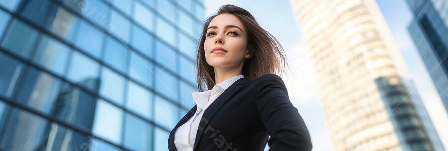 Mulher de negócios confiante olhando para cima em cidade moderna