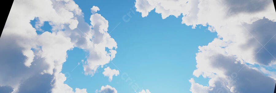 Céu azul com nuvens brancas fofas formando uma moldura natural