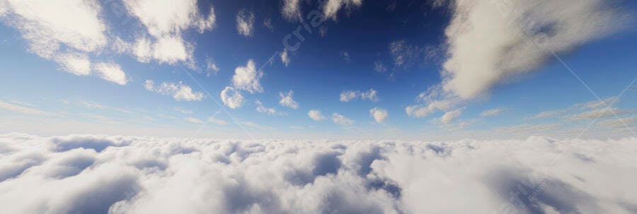 Nuvens brancas espessas sob céu azul claro em vista aérea panorâmica
