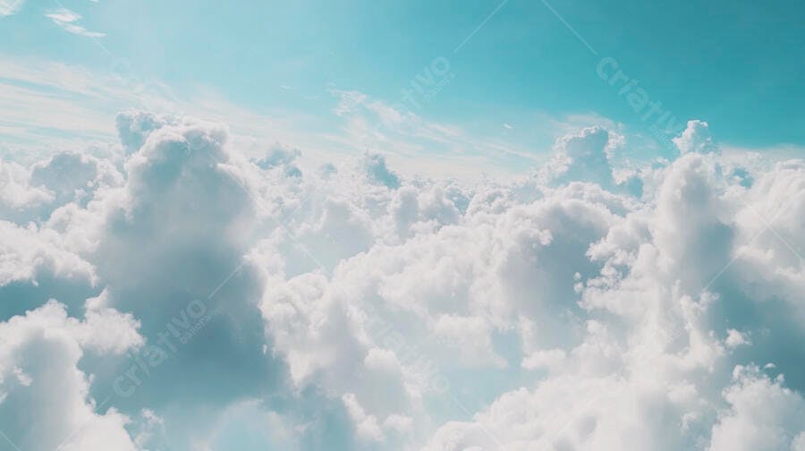 Nuvens brancas e céu azul visto de cima em um dia ensolarado