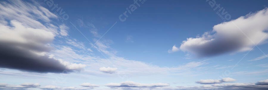 Céu azul profundo com nuvens brancas e cinzas panorama