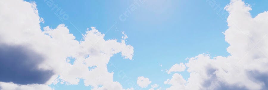 Céu azul claro com nuvens brancas e fofas em dia ensolarado