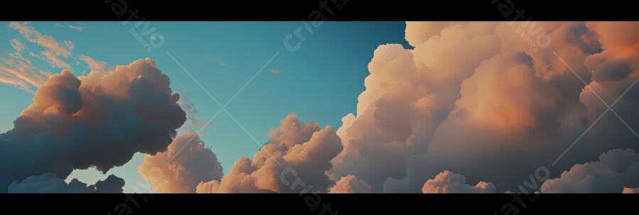 Nuvens dramáticas ao pôr do sol com céu azul e tons quentes