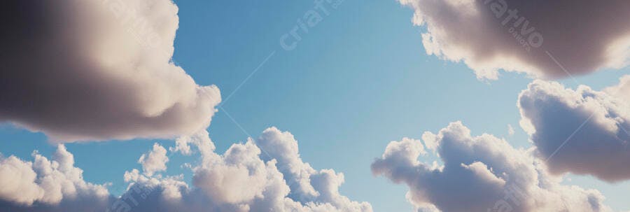 Céu azul claro com nuvens brancas e cinzas volumosas ao dia
