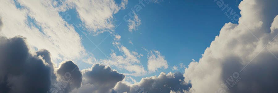 Céu azul vibrante com nuvens brancas e cinzas majestosas ensolarado