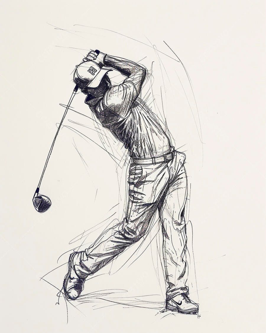 Golfista masculino em movimento de swing ilustração a caneta