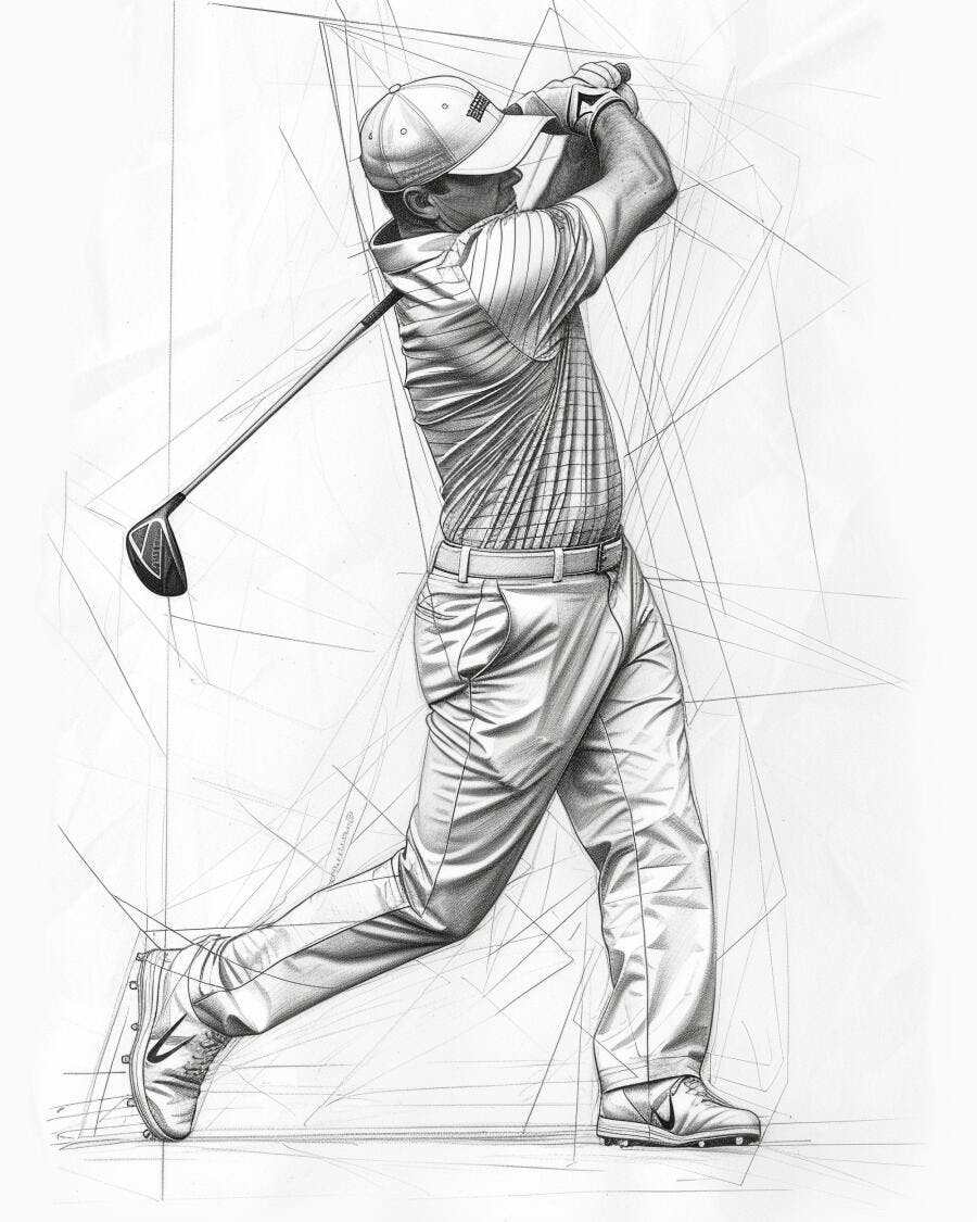 Golfista masculino em swing de golfe com taco desenho realista