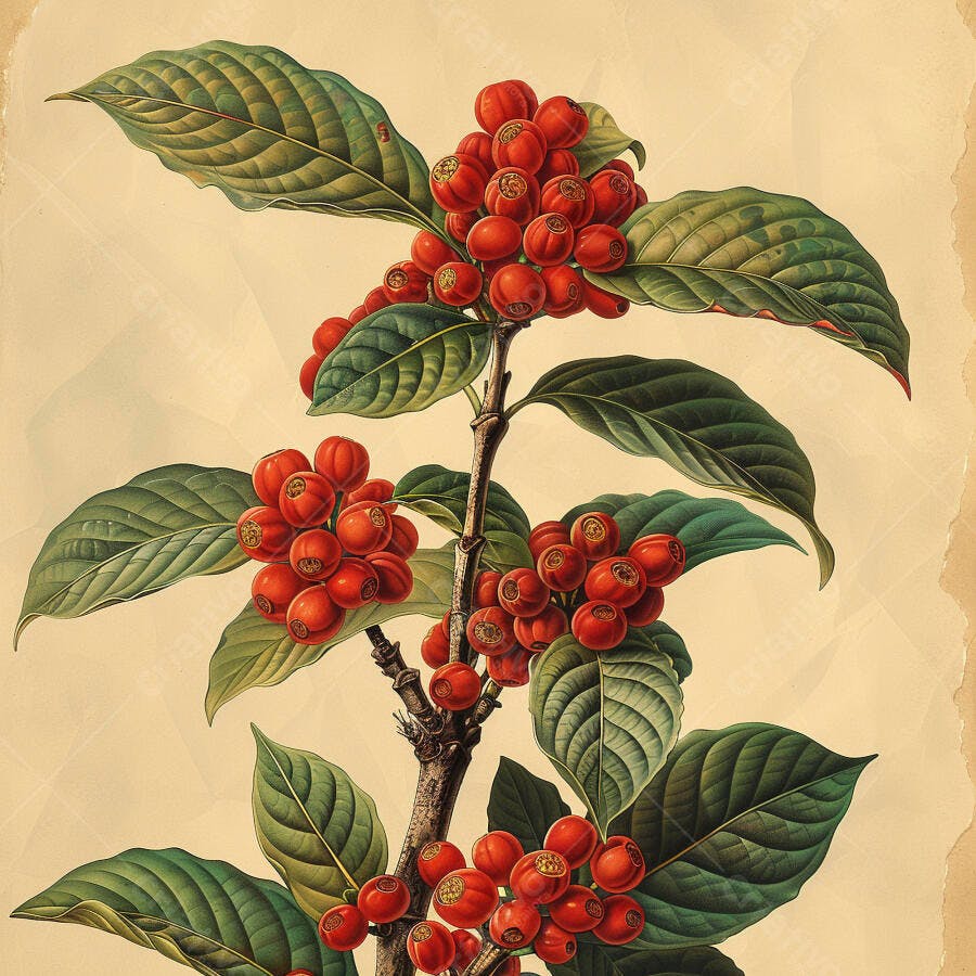 Ilustracao botanica vintage galho com folhas verdes e bagas vermelhas