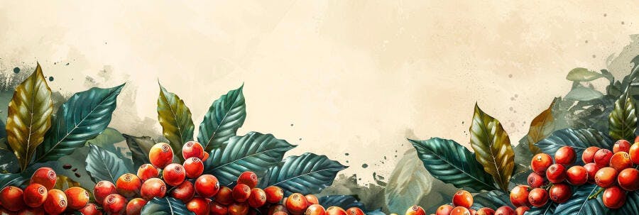 Ramos de café com folhas verdes e grãos vermelhos maduros ilustração botânica