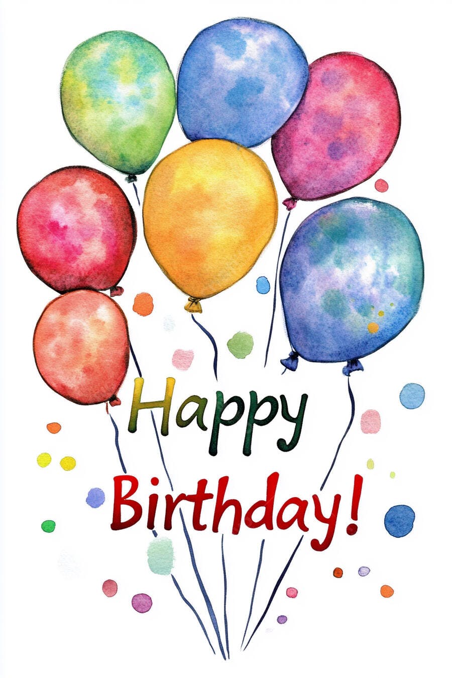 Ilustração de aniversário balões coloridos e texto Happy Birthday