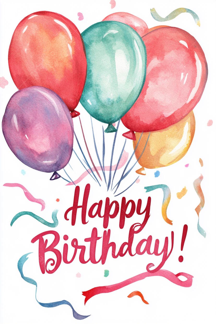 Balões coloridos de aquarela e mensagem Happy Birthday para aniversário festivo
