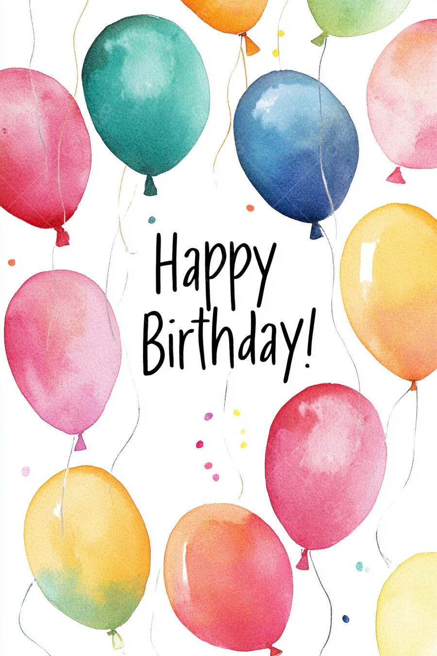 Ilustração Feliz Aniversário com balões coloridos em aquarela festiva