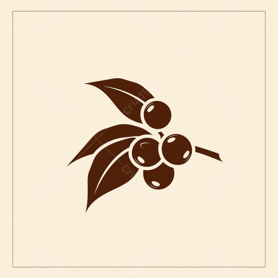 Ramo de café com folhas e cerejas marrons ilustração minimalista