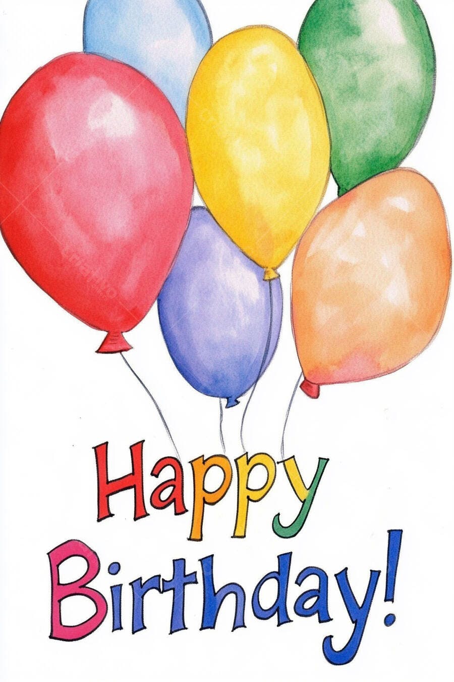 Balões coloridos vermelho azul amarelo verde roxo laranja com texto Feliz Aniversário