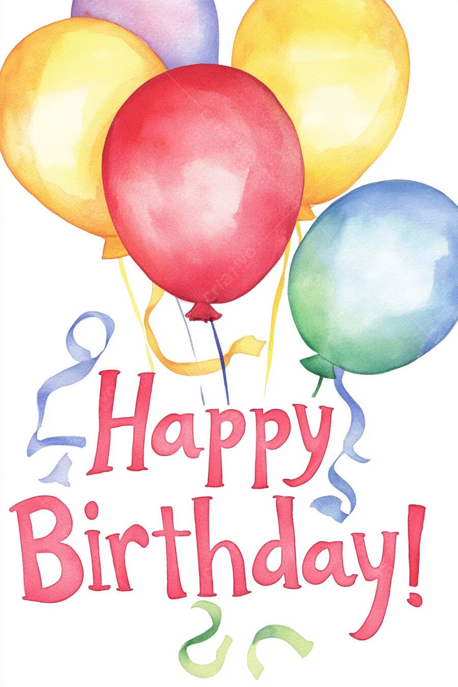 Ilustração aquarela Balões coloridos e texto Feliz Aniversário para festa
