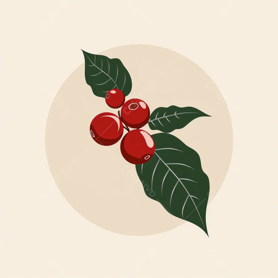 Cerejas de café vermelhas e folhas verdes ilustração vetor em fundo claro
