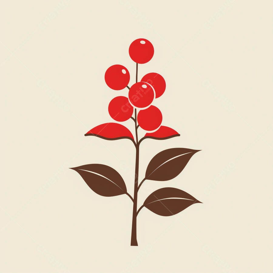 Planta estilizada com bagas vermelhas e folhas marrons ilustração vetorial minimalista
