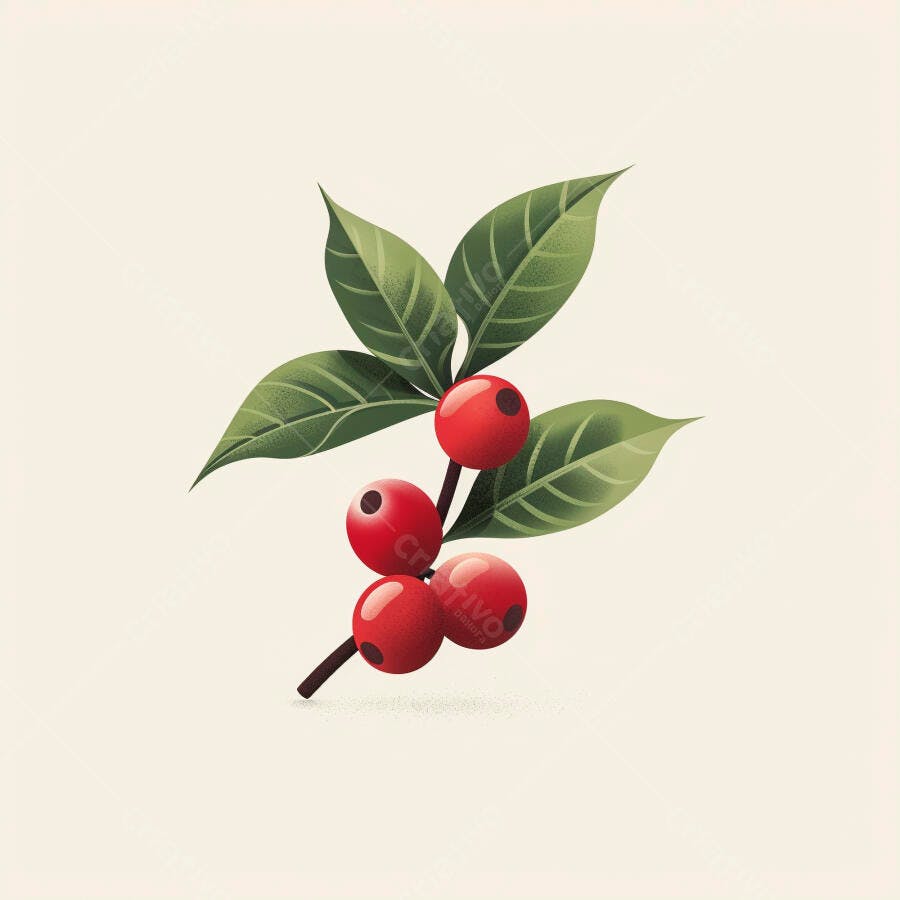 Ramo de café com frutos vermelhos e folhas verdes ilustração botânica