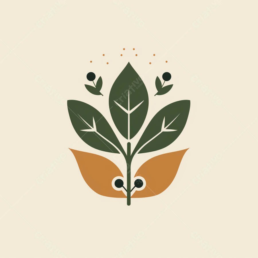 Ilustração botânica minimalista folhas verdes e laranjas
