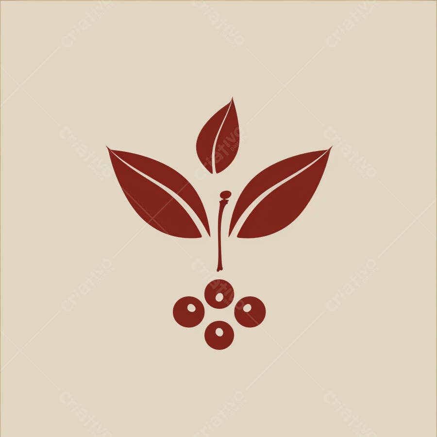 Planta estilizada com folhas vermelhas e bagas em fundo creme