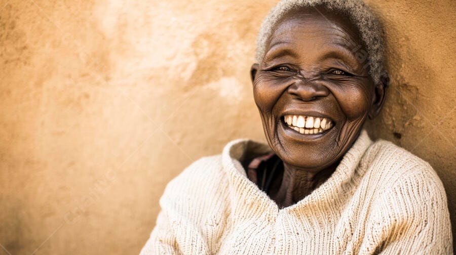 Mulher idosa africana sorrindo genuinamente em retrato caloroso