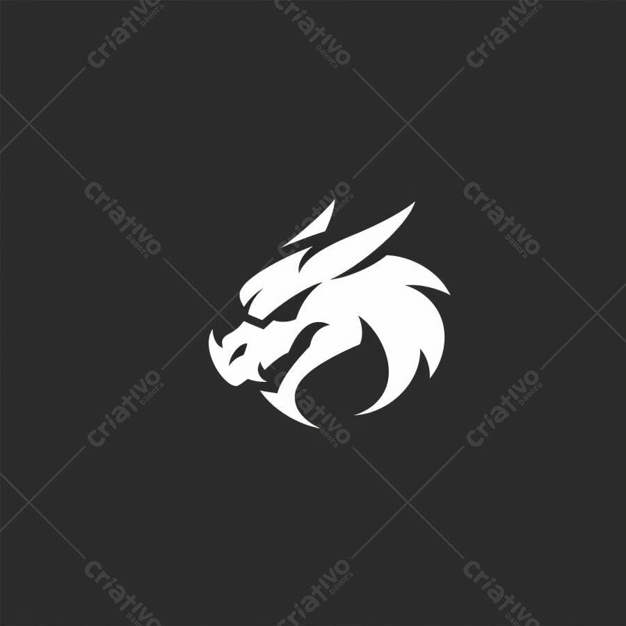 Cabeça de dragão branco minimalista logo para e-Sports em fundo escuro