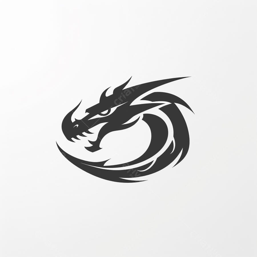Dragão negro estilizado logo design de cabeça feroz e corpo circular